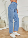 Light Blue Casual Straight Jeans, Non-Stretch Loose Fit Slash Pockets Denim Pants, Women's Denim Jeans & Clothing