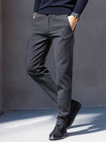 Men's Comfy Straight Leg Business Trousers, Slim Fit Pants With Pockets For Business Formal Occasion