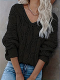 kkboxly  Cut Out V Neck Sweater, Casual Long Sleeve Sweater For Fall & Winter, Women's Clothing