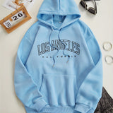 Los Angeles Letter Print Drawstring Hoodie, Casual Long Sleeve Pocket Sweatshirt, Women's Clothing