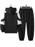 Plus Size Men's Contrast Color Pattern Print Hooded Sweatshirt & Sweatpants Set For Autumn/winter, Men's Clothing