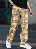 kkboxly Plus Size Men's Plaid Pants Oversized Loose Fit Pants For Spring Fall, Men's Clothing