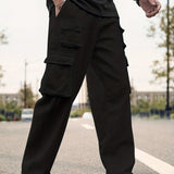 kkboxly Men's Multi Flap Pocket Cargo Pants, Loose Trendy Pants