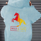 kkboxly  Horse Pattern Zip Up Hoodie, Men's Casual Stretch Hooded Sweatshirt Sportswear