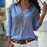 Versatile Solid Button Front Shirt, Casual Long Sleeve Shirt For Spring & Fall, Women's Clothing