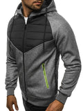 kkboxly  Casual Patchwork Cardigan Zip Hooded Sweatshirts, Men's Long Sleeve Jacket Coat For Summer