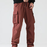 kkboxly  Men's Trendy Solid Cargo Pants With Multi Pockets, Casual Straight Leg Loose Fit Trousers For Outdoor