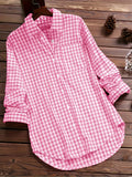 kkboxly  Gingham Print Classic Shirt, Vintage Button Front Long Sleeve Shirt With A Collar, Women's Clothing