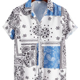 kkboxly Paisley Print Men's Casual Short Sleeve Mismatch Shirt, Men's Shirt For Summer Vacation Resort