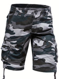 kkboxly Men's Street Style Outfit: Camo Pattern Cargo Shorts With Pockets - Look Stylish & Trendy!