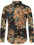 kkboxly  Floral Print Shirt, Men's Casual Button Up Long Sleeve Shirt For Summer Fall Business Beach Resort