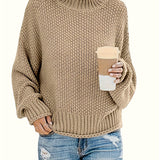 kkboxly  Solid Mock Neck Pullover Sweater, Casual Loose Long Sleeve Sweater For Fall & Winter, Women's Clothing