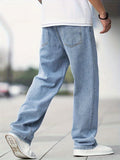 kkboxly  Loose Fit Wide Leg Jeans, Men's Casual Street Style Denim Pants For All Seasons