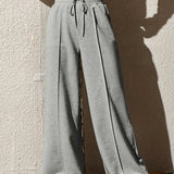 kkboxly  Drawstring Loose Solid Pants, Casual Wide Leg Long Length Pants, Women's Clothing