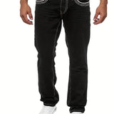 Slim Fit Distressed Jeans, Men's Casual Medium Stretch Denim Pants