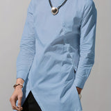 kkboxly  Men's Long Irregular Tops, Casual Long Sleeve Shirts