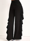 kkboxly  Slant Pockets Ruffle Trim Wide Leg Pants, Casual Loose Pants For Spring & Summer, Women's Clothing