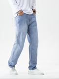 kkboxly  Straight Leg Jeans, Men's Casual Street Style Solid Color Denim Pants For Spring Summer