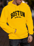 kkboxly Plus Size Men's "BOSTON" Print Hooded Sweatshirt Oversized Hoodies Fashion Casual Tops For Spring/autumn, Men's Clothing