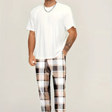 kkboxly Plus Size Men's Plaid Pants Oversized Loose Fit Pants For Spring Fall, Men's Clothing