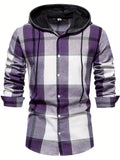 kkboxly  2023 Spring And Autumn New Men's Loose Hooded Plaid Shirt