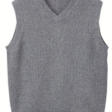 Plus Size Men's Solid Knit Textured Vest Sweater For Spring/autumn, Oversized Trendy Sleeveless Sweater For Males, Men's Clothing