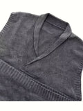 kkboxly Plus Size Men's Solid Knit Vest Spring Fall Winter Sleeveless Sweater, Men's Clothing