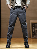 kkboxly  Spring And Autumn Men's Casual Cargo Solid Straight Cotton Comfy Pants With Pockets For Outdoor