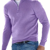 Long Sleeves Zipper Stand Collar Pullover Tops, Men's Casual Top Shirts