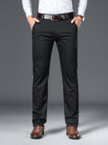 kkboxly  Classic Design Dress Pants, Men's Semi-formal Embroidery Stretch Dress Pants For Fall Winter Business