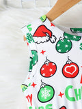 Girls' 2pcs Christmas Outfit Set: Cozy Knit Ruffle Heart Long Sleeve Cardigan & Festive Balloon Print Dress - Machine Washable, Perfect for Outdoor