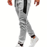 kkboxly  Zipper Pocket Joggers, Men's Casual Loose Fit Slightly Stretch Waist Drawstring Pants For The Four Seasons Fitness Cycling