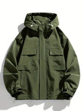 kkboxly  Windbreaker Hooded Jacket, Men's Casual Zip Up Jacket Coat For Outdoor Activities