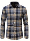 kkboxly Plaid Pattern Men's Chic Comfy Long Sleeve Button Up Shirt For Spring Fall Outdoor