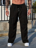 Men's Solid Cargo Pants With Multi Pockets, Active Straight Leg Loose Pants For Outdoor