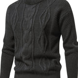 kkboxly  Men's Stylish Solid Knitted Sweater, Casual Mid Stretch Breathable Long Sleeve Crew Neck Top For City Walk Street Hanging Outdoor Activities