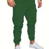 kkboxly  Casual Side Flap Pockets Drawstring Woven Joggers, Men's Cargo Pants For Spring Fall Outdoor