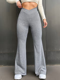 kkboxly  Solid Color Flared Leg Pants, Casual High Waist Loose Pants For Spring & Summer, Women's Clothing