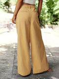 kkboxly  Solid Drawstring Wide Leg Pants, Casual Pocket Pants For Spring & Fall, Women's Clothing