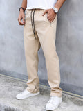 kkboxly  Trendy Solid Men's Slim Fit Long Pants With Side Zipper Design, Street Style Pants With Pockets For Outdoor