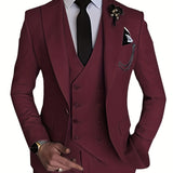 kkboxly Men's 3 Piece Suit Slim Fit Suits One Button Blazer Vest Pants Formal Business Wedding Prom Suits