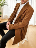 Men's Elegant Trench Double Breasted Coat, Casual Wool-like Fabric Warm Overcoat For Fall Winter