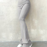 kkboxly  Solid Ribbed Flare Leg Pants, High Waist Slim Elastic Pants, Women's Clothing