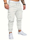 kkboxly  Casual Side Flap Pockets Drawstring Woven Joggers, Men's Cargo Pants For Spring Fall Outdoor