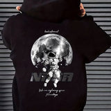 kkboxly  Astronaut Pattern Zip Up Hoodie, Men's Casual Stretch Hooded Sweatshirt Sportswear