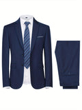 kkboxly  Formal 2 Pieces Set, Men's Two Button Suit Jacket & Dress Pants Suit Set For Business Dinner Wedding Party