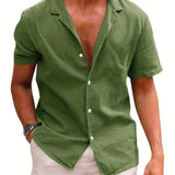 2025 kkboxly  Men's Casual Fashion Solid Linen Shirt, Short Sleeve Shirt For Big & Tall Males, Plus Size