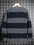 kkboxly  Trendy Men's Color Block Knitted Sweater - Warm And Comfortable Loose Pullover For Stylish Men