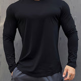 kkboxly Men's Solid Crew Neck Long Sleeve Active T-shirt Tee, Casual Comfy Shirts For Spring Summer Autumn, Men's Clothing Tops