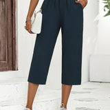 2025 kkboxly  Minimalist Buttoned Wide Leg Elastic Waist Pants, Casual Versatile Solid Buttons Pants, Women's Clothing